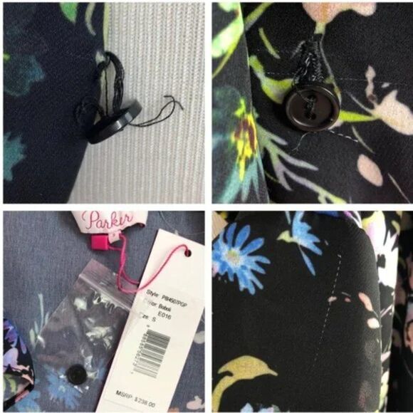 Parker Floral Flutter Sleeve Wrap Style Black Top NWT - Picture 8 of 9